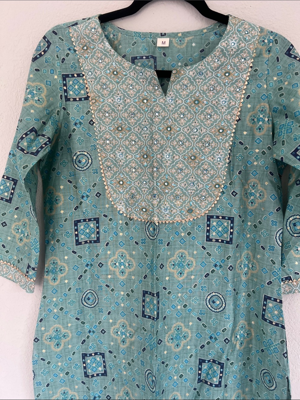 NWOT Sequin and gota Embroidered Seafoam Green blue Kurti and salwar.